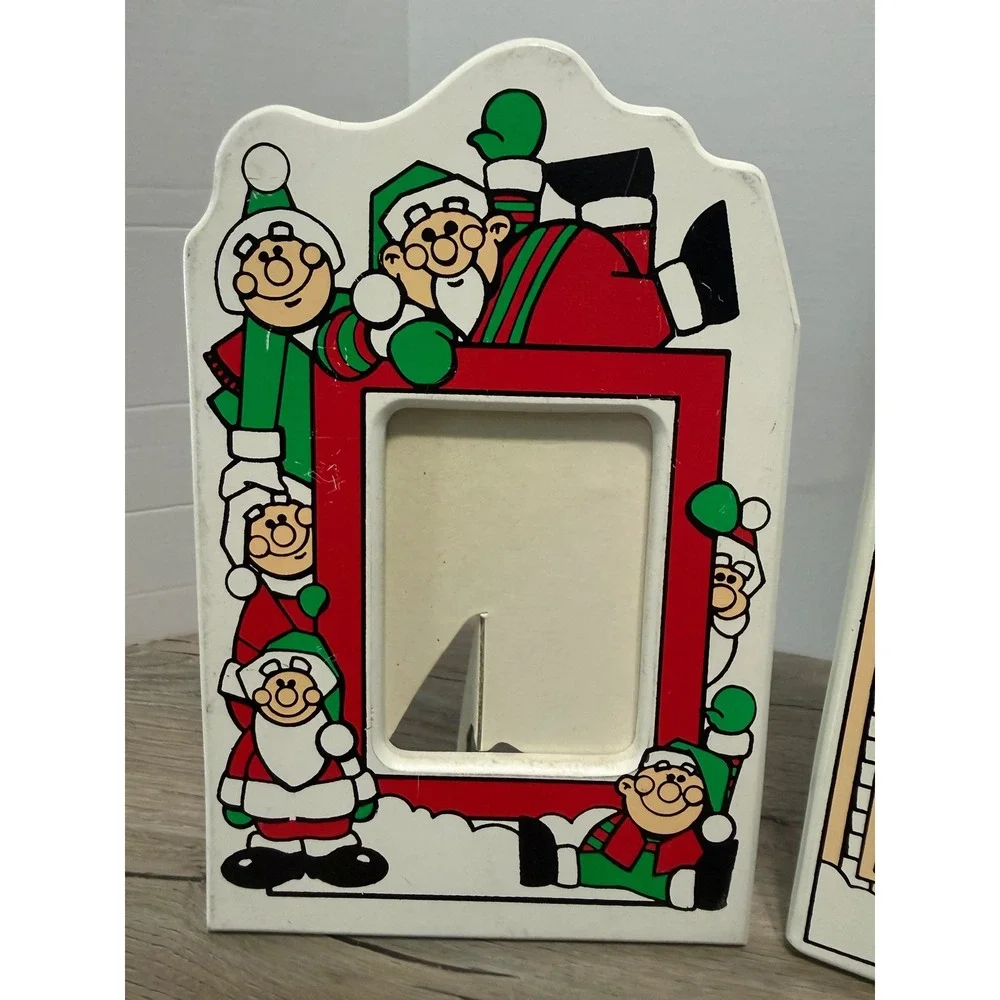 Vintage 1988 Cherry Hill Photo Christmas Wood Picture Frames Santa Toy Shop Set